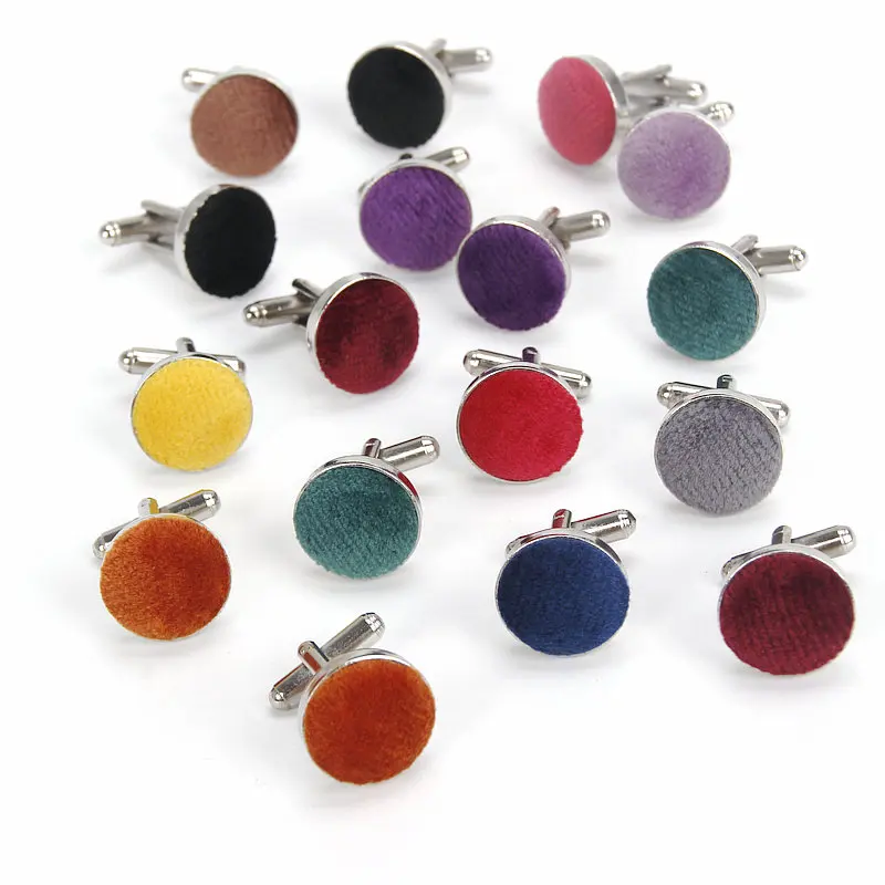 

12Colors Solid Micro Suede Cufflink Mens Shirt Colorful Cuff bottons Enamel Gem Classic Round Cufflinks Fashion Brand Jewelry