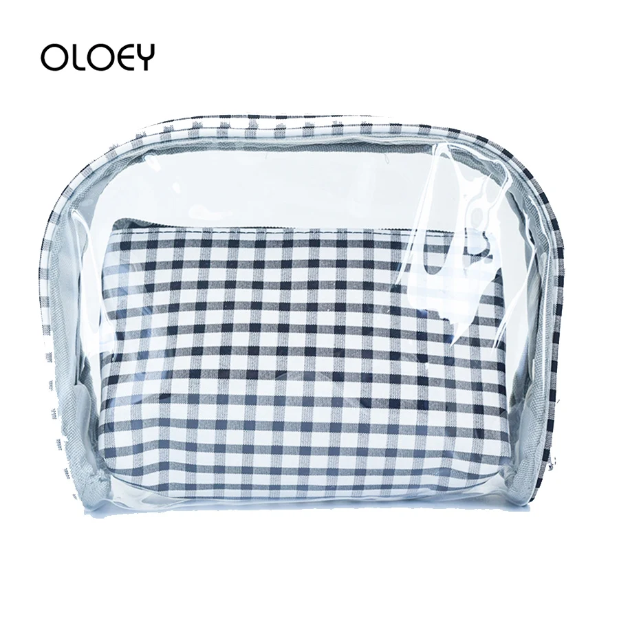 

Clear Transparent PVC Women Cosmetic Cases Set Plaid Travel Multifunction Cosmetic Bag Zipper Makeup Bags Organizer Bath Wash