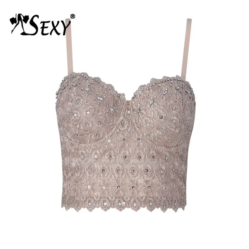 

Gosexy 2019 New Sexy Lace Cropped Top Backless Sequined Detachable Straps Push Up Bra Women Underwear Classic Designs Bralette