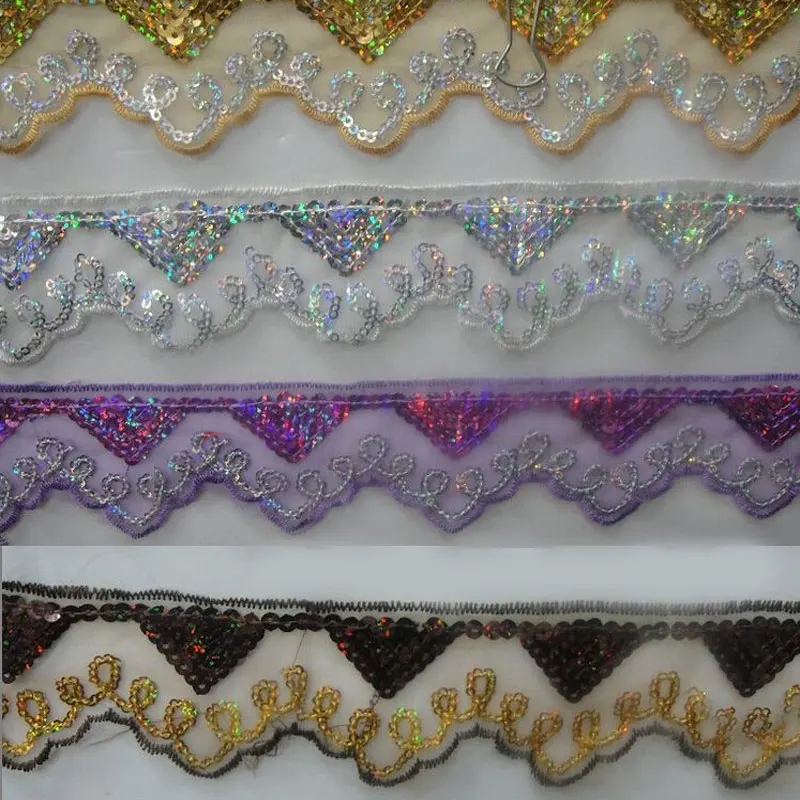 

10Meters/lot 5cm Width Embroidered Sequin FringeTrimming For Curtain Dress Lace Ribbon For Sewing Decoratin 5-082