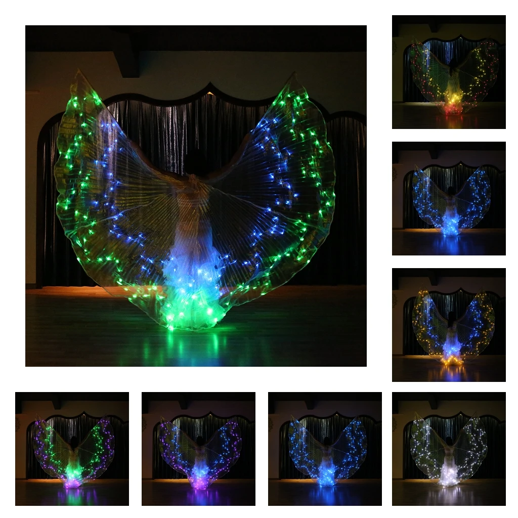 36 Color Changing LED Isis Wings Glow Light Up Belly Dance Costumes with Sticks