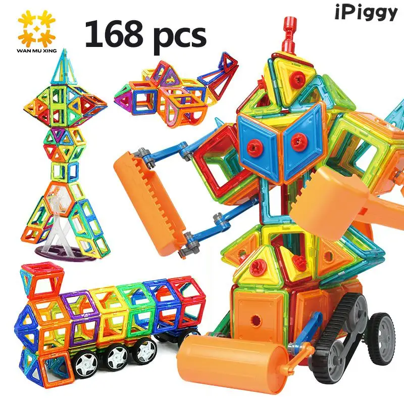

2018 DIY 3D 96/168Pcs Magnetic Blocks Building Mediun Size Toy with Car-styling Animal Educational Game Toys For Kids Birthday