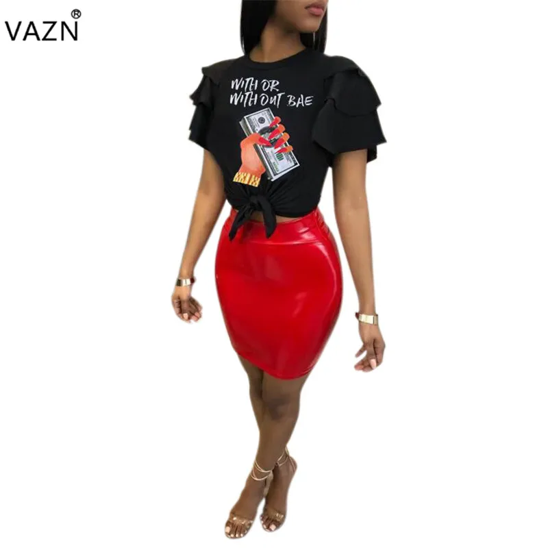 

VAZN Spring 2019 Hot Sale Exotic Designer Sexy Women Tees Letter O-Neck Short Sleeve Joker Age Reduction Slim Mini Tees OYP5248