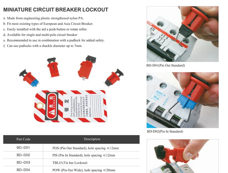 Небольшой выключатель блокировки энергии изоляции воздушный выключатель Электрический внутри иглы наружный замок безопасности 4 модели BD-D