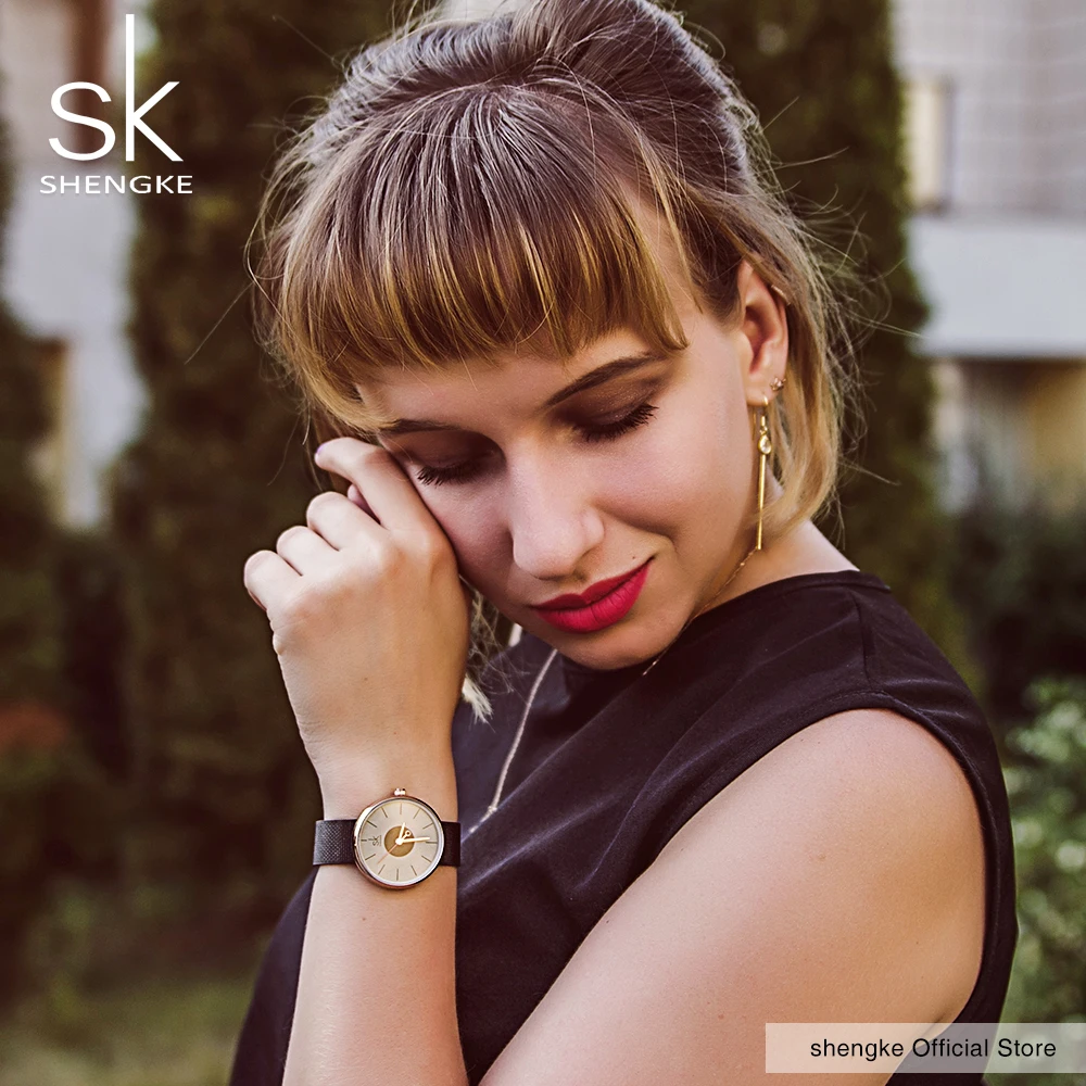 Shengke новые модные брендовые женские повседневные наручные часы с сетчатым ремешком, роскошные женские кварцевые часы под платье, женские наручные часы