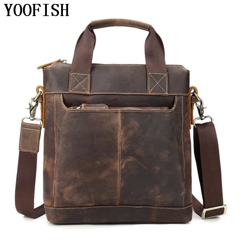 

YOOFISH Men Bag Genuine Leather Briefcases Shoulder Bags Laptop Tote men Crossbody Messenger Bags Handbags designer Bag