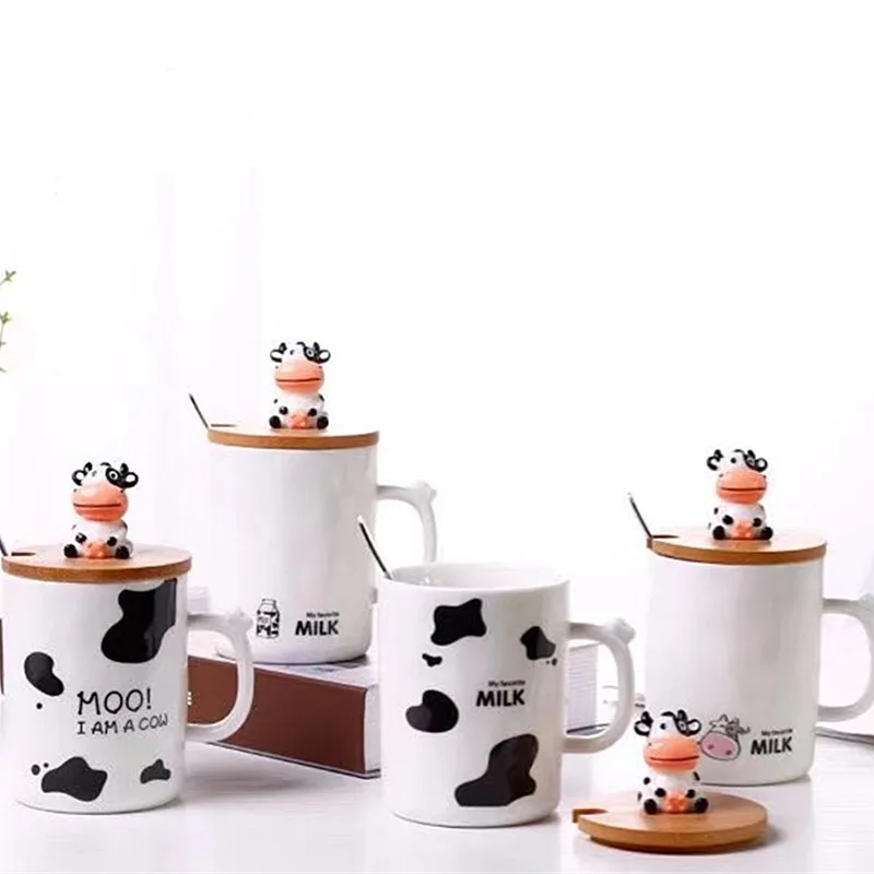 

Creative Spot Cow Ceramic Milk Tea Mug High Quality Porcelain Coffee Cup with Spoon Cute Cartoon Girl Water Tumbler Lovers Gift
