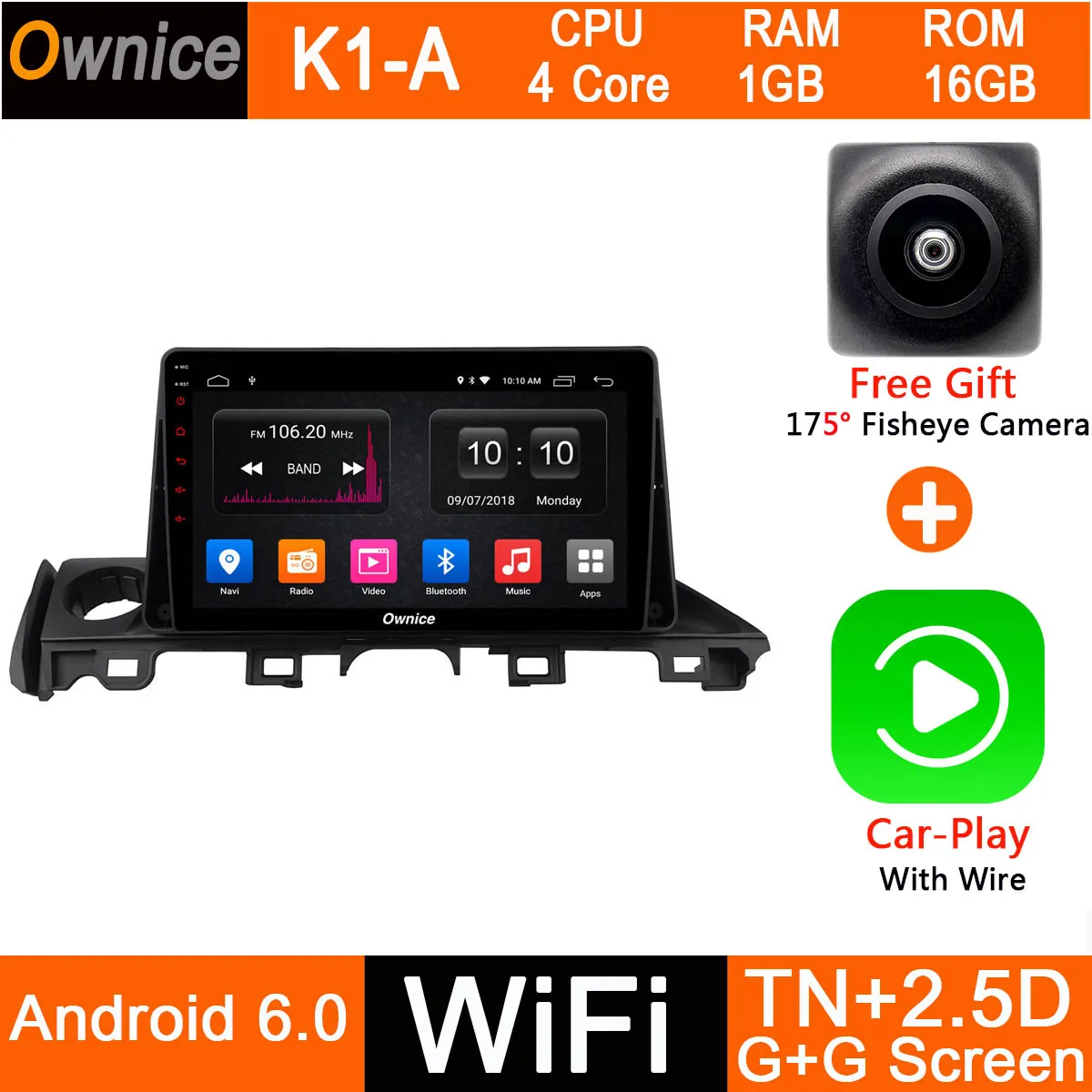 Android 9,0 8 ядерный " ips 1Din 4G+ 32G DSP CarPlay Автомобильный DVD Радио gps Navi плеер для Mazda 6 III 3 GJ Atenza dzda6 - Цвет: K1-A-CarPlay