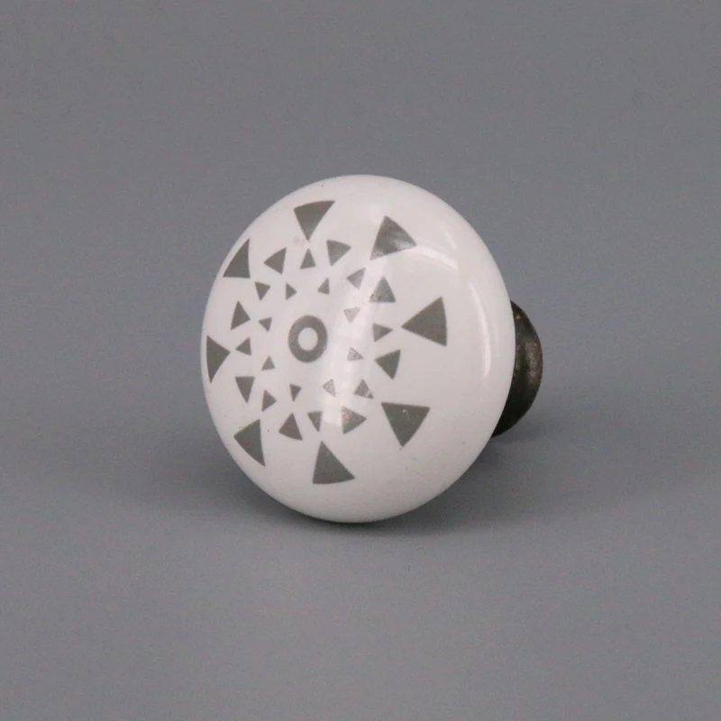 8pcs White Grey Hand Painted Ceramic Knobs Round Knobs And Pulls