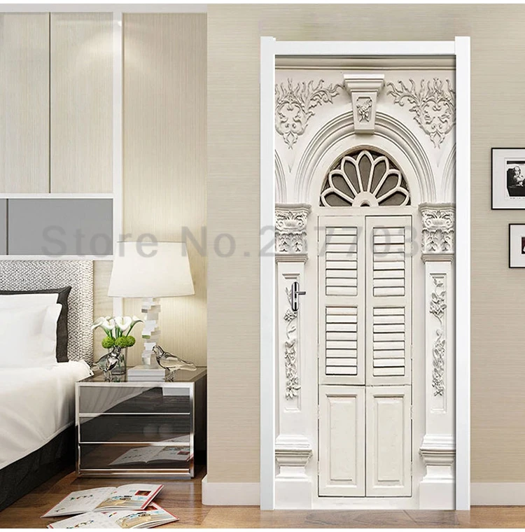 Европейский рельефный узор, наклейки на двери, 3D обои для спальни, гостиной, декор на дверь, 3D Фреска, ПВХ, самоклеющиеся, водонепроницаемые наклейки