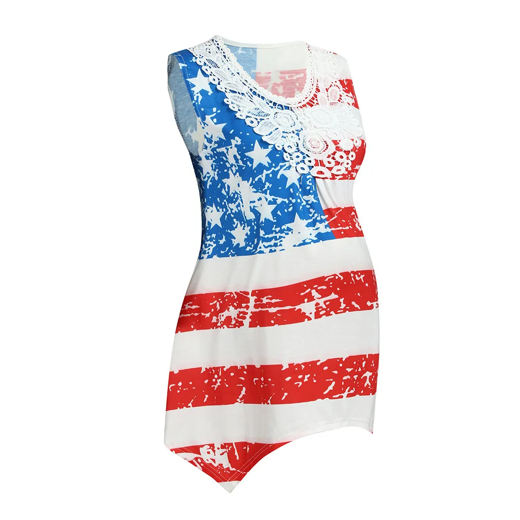 Women Maternity Sleeveless Vest Lace Print Pregnancy Nursing Baby Tops 4th Of July T-Shirt Maternity clothes pregnant shirt