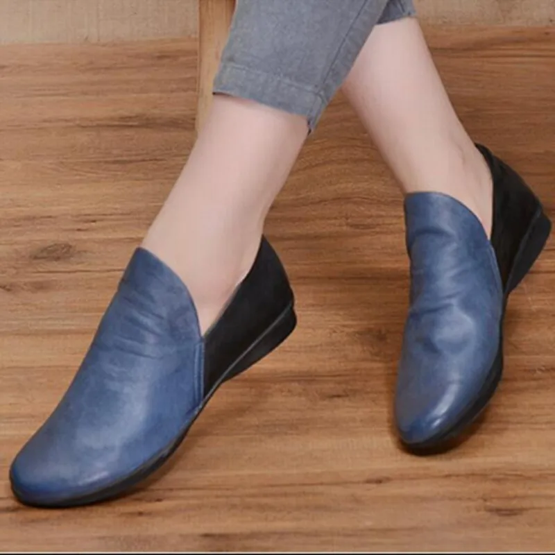 2016 spring women shoes handmade genuine leather shoes flat casual shoes color block decoration leather plus