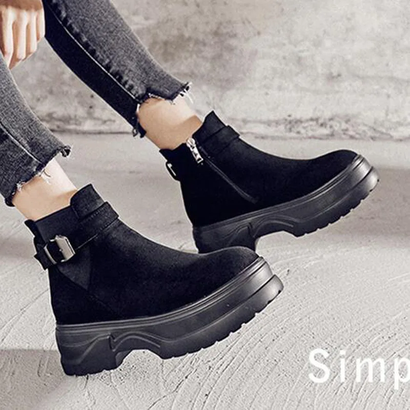 2 Grueso Botas Invierno Tobillo Tamaño De Plataforma black Mujer Tacones Alto Flock Black Caliente Otoño Tacón Grande Piel gq1YTEcw