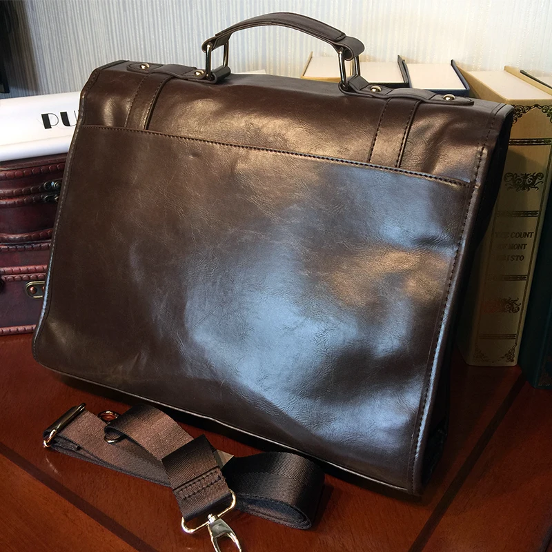 Etonweag Brands Italian Leather Briefcases Men Messenger Bags Brown