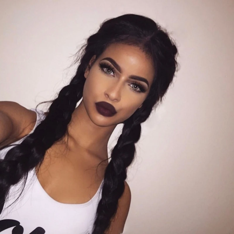 

65cm Middle Part Long Double Braids Wig Straight Natural Black Braided Synthetic Lace Wig Lace Front Wig Styling Hair Extentions