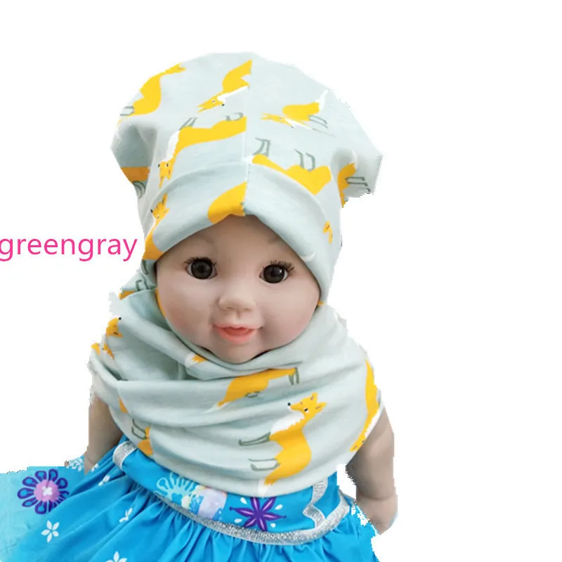 

2018 cotton fox bear ice fawn car anchor plane flag cartoon beanie scarf sets kids boys girls cap collar children head wear hat