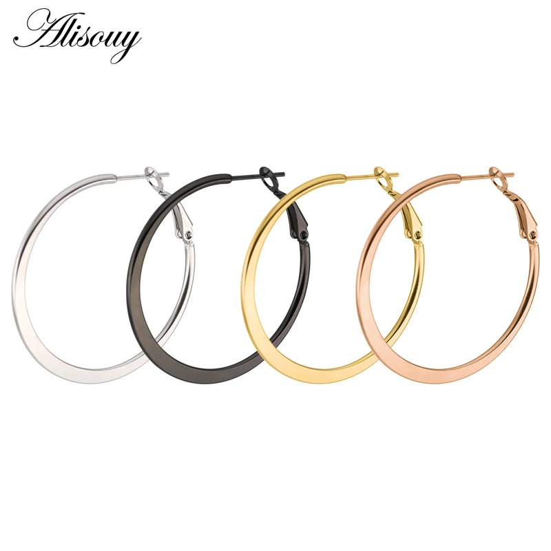 

Alisouy Big Size Steel Hoop Earrings for Women Classice Round Silver Gold Circle Women Jewelry Accessory Punk Brincos Pendientes