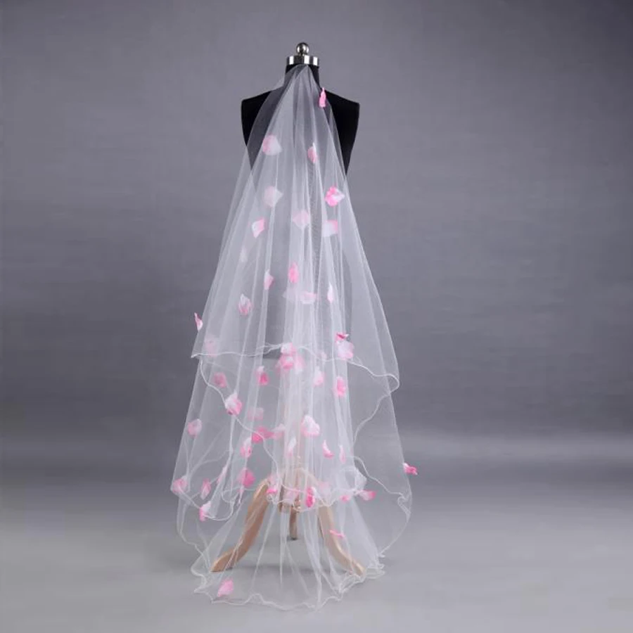 

Vew de noiva longo2018 new lace flower pink 3Mwedding veil true photo cheap bridal veil fast delivery wedding accessories
