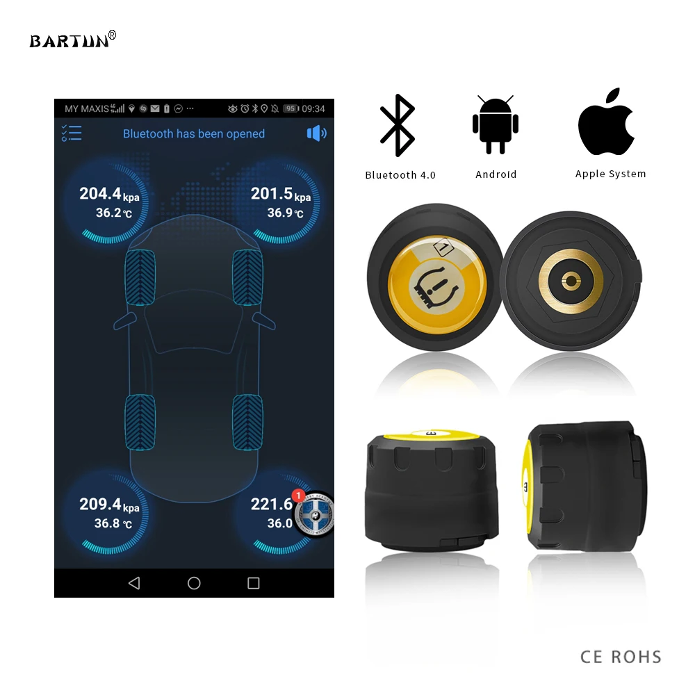

MiNi Vehicle/Motorcycle Tire Pressure Monitoring System TPMS IOS/Android APP Display Bluetooth 4.0 External Sensor Tyre Pressure