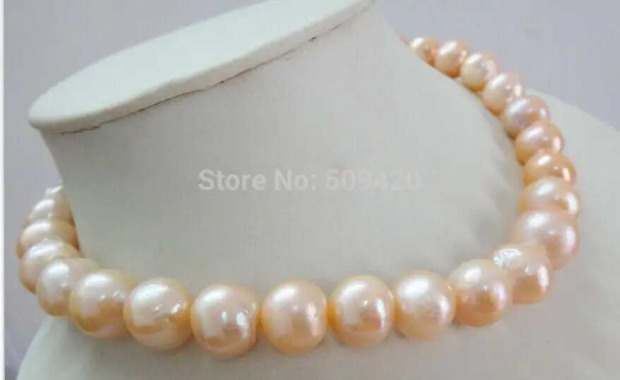 

~~ W&O653 HUGE 18"12-13MM NATURAL SOUTH SEA GENUINE GOLD PINK NUCLEAR PEARL NECKLACE