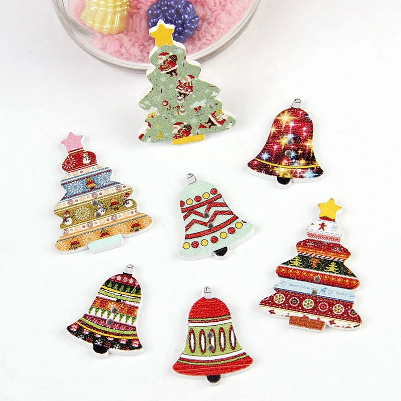 

Kawaii Chrimas Trees Bell 2 Holes Snowman Mixed Wooden Christmas Wood DIY Sewing Buttons Scrapbooking For Child clothers