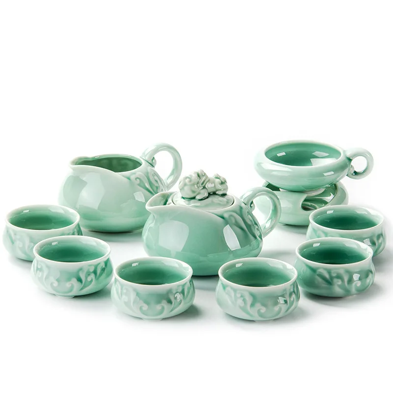 Exquisite celadon tea set Include 6 cups 1 tea pot,Jingdezhen glaze Porcelain Brand Exquisite