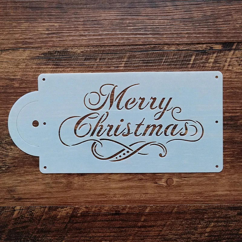 

minsunbak New Merry Christmas Lettering Spray Mold Coffee Biscuit Pattern Printing Mold DIY Baking Tool