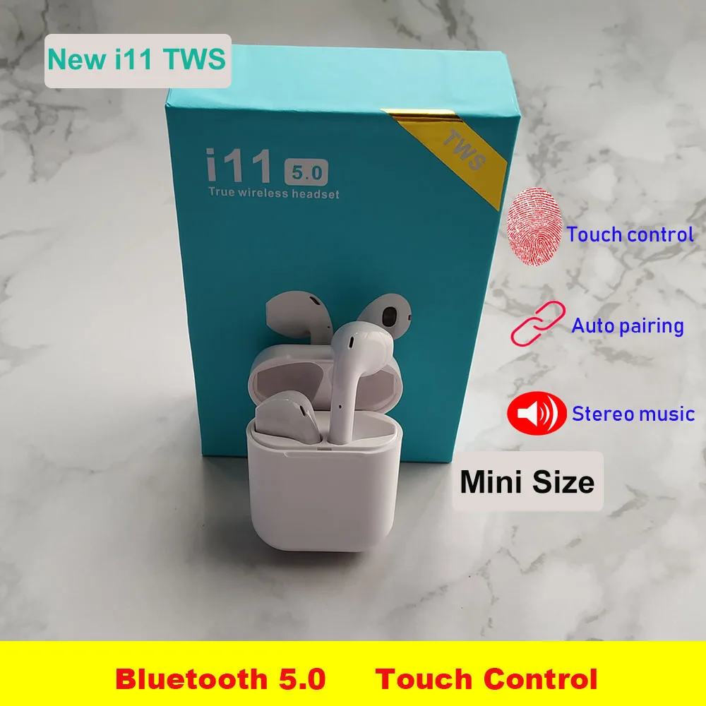 

New i11 TWS Double Mini Wireless Bluetooth Touch Earphone Earbuds With Charging Box Mic For phone pk i7s tws i10 tws i14 tws