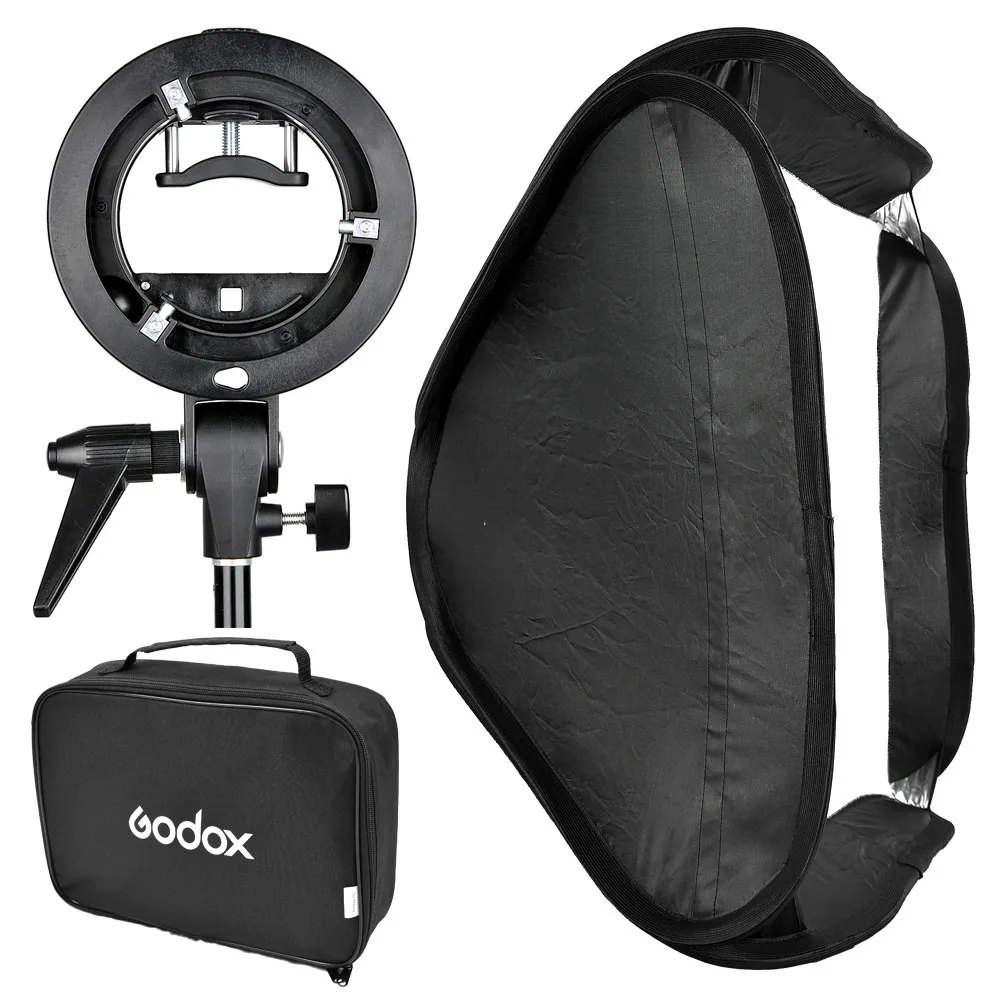 Godox s образный кронштейн для вспышки + софтбокс 40x40 см студийной