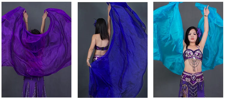 Горячие продажи 8 цветов окрашены чистого натурального шелка вуаль для танца живота 270 см в длину для танцора шоу на сцене ручной вуаль