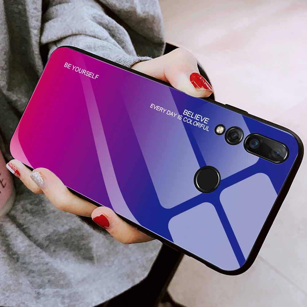 For HUAWEI Nova 3 4 3i Luxury Color Gradient Glass Soft TPU Edge Hard Back Case P Smart Plus 2019 Cover |