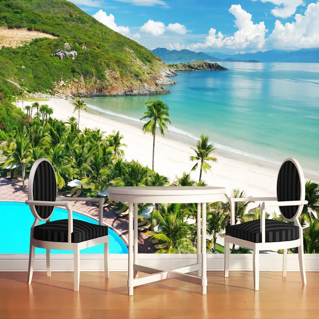 Custom Photo Wallpaper Modern Sea Coco Swimming Pool Background Custom Photo Wallpaper Modern Sea Coco Swimming Pool Background Decoration For Wall Living Room Sofa