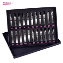 Новая фирма atomus 22 шт. высококачественные колпачки для татуажа из нержавеющей стали советы для пулемета колба для игл набор коробка инструмент для татуировки Красивая