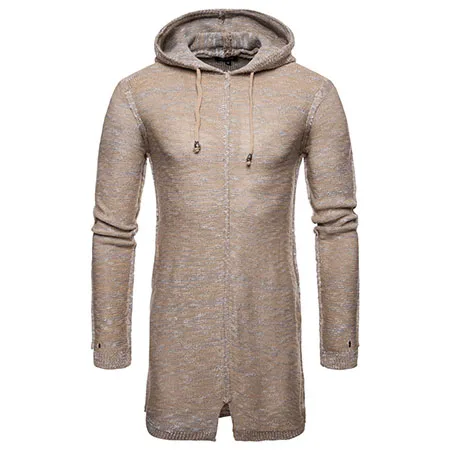Осенний свитер мужской повседневный корейский Тонкий длинный рукав вязаный хлопок зима сплошной цвет тонкий мужской длинный с капюшоном с длинным рукавом свитер - Цвет: Хаки