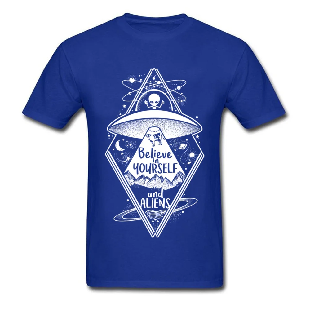 Casual Printed On Short Sleeve Tops T Shirt Labor Day Round Neck Pure Cotton Men T Shirt Printed On Tee-Shirts Fashionable believe in yourself and aliens 7504 blue
