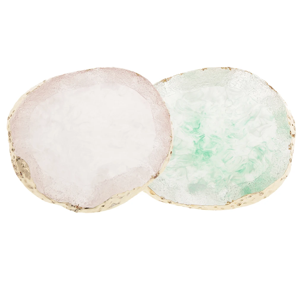 

2pcs Gold Edge Imitation Agate Slice- Nail Art Color Palette Coaster Cup Mat