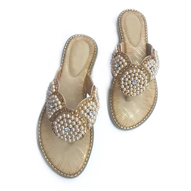 

Crystal Solid pearl women slipper TPR Low Flip Flops allmatch Slides rhinestone woman slides flip women allmatch Solid TPR