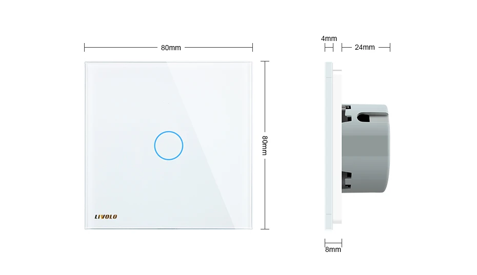 Livolo luxury Wall Touch Sensor Switch,EU Standard Light Switch,Crystal Glass switch power,1Gang 1Way Switch,220-250,C701-1/2/5