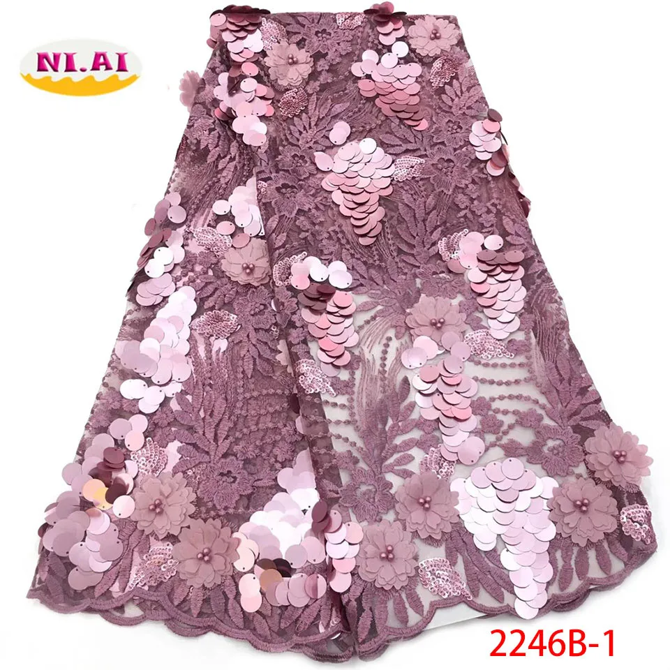 

2019 High Quality French 3D Tulle Beaded African Lace Fabric Sequins Embroidered Nigerian Lace Fabrics For Wowen Dress XY2246B-1