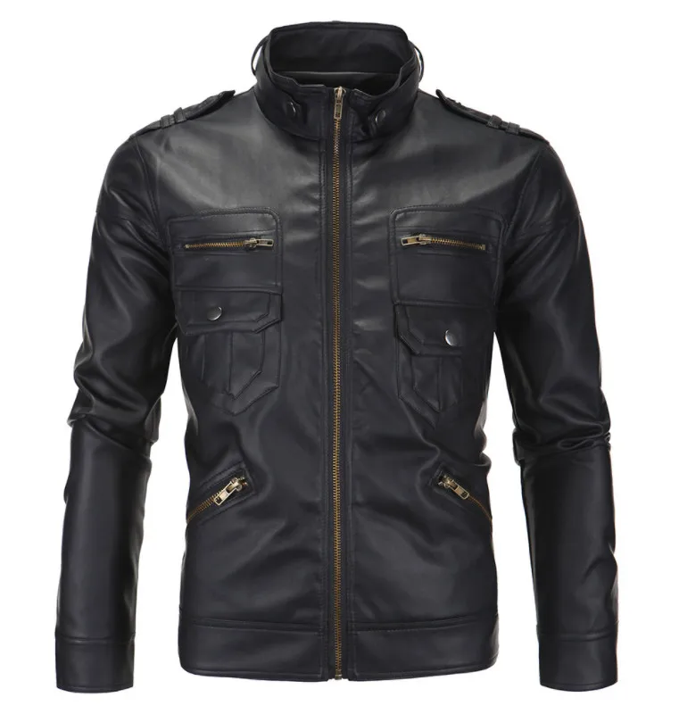 Новая повседневная тонкая мужская кожаная куртка модная мужская куртка из искусственной кожи Классическая стильная мотоциклетная мужская куртка - Цвет: black