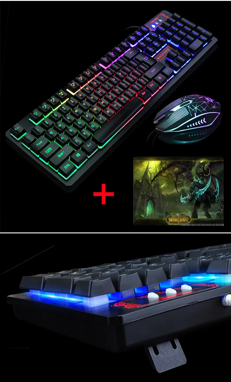 K-13 Usb проводной Радуга подсветкой мультимедиа эргономичный Gaming Keyboard + 2400 Точек на дюйм Pro Gaming Мышь комплекты + Мышь Pad подарок