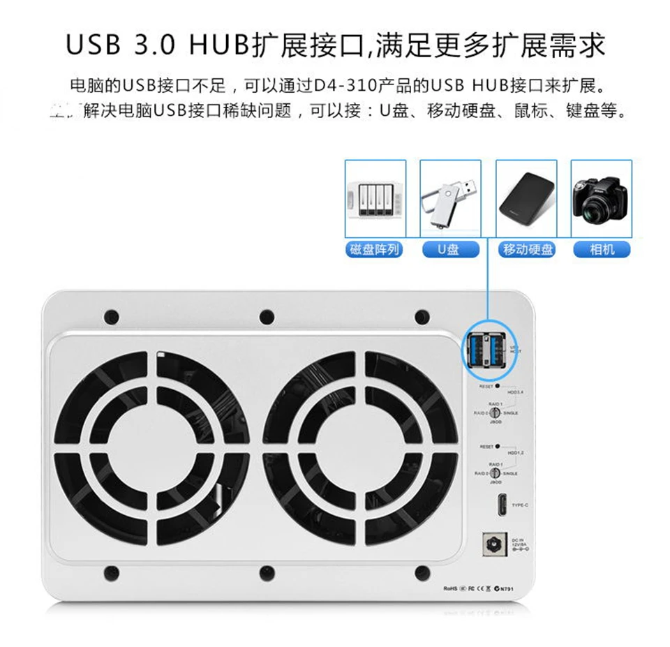 TerraMaster D4-310 USB3.0 Тип C 4-Bay RAID вспомогательное устройство RAID 0/1/один эксклюзивный 2 + 3 RAID режим жесткий диск RAID