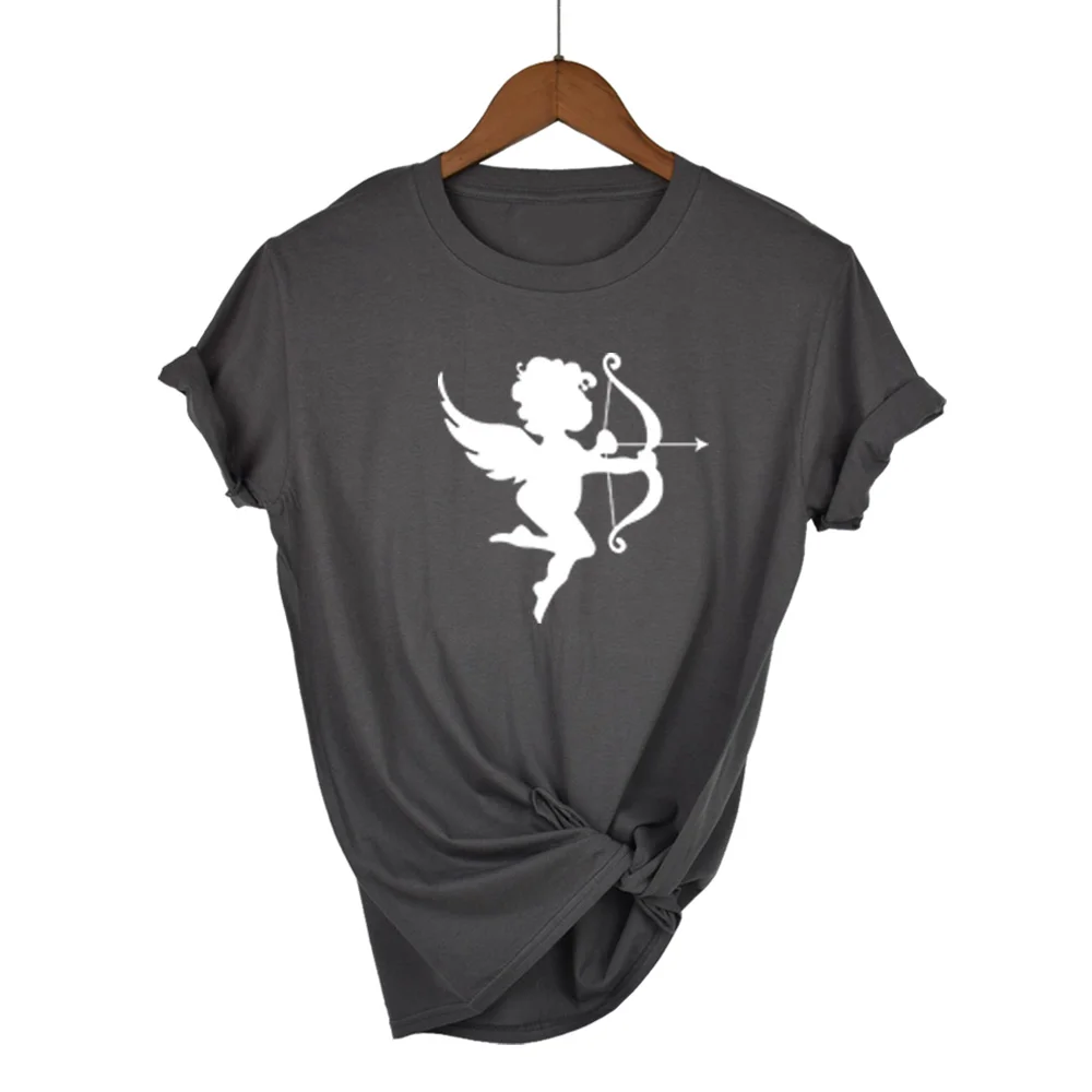 Dark Grey-W Мода Kawaii Angel печатных женские футболки лето свободного силуэта с короткими рукавами o-образным вырезом повседневная одежда Vogue Tumblr розовый топы тройник - Цвет: Dark Grey-W
