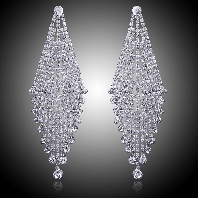 Luxus Schmuckset Halskette Ohrringe Kristall Strass Hochzeit Braut Silber/Klar 
