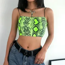 Camisola Sexy de verano para mujer, chaleco con estampado de piel de serpiente, tapas de cultivos sin mangas, camiseta para Club, camiseta Top sin mangas, camiseta Streetwear para mujer