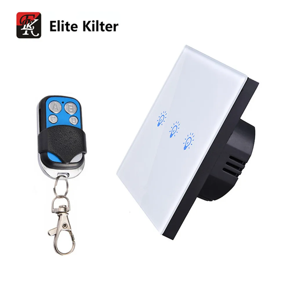 

Elite Kilter EU/UK Standard Remote Control Switch 3 Gang 1 Way,wall touch switch, Crystal Glass Touch Screen Switch