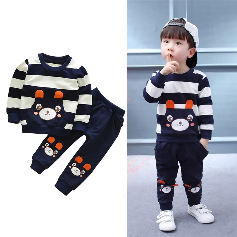 

MUQGEW Autumn Winter Tracksuit Kids Boy Clothes Set Striped Bear Tops+Pants Outfits Kids Hip Hop Clothing Conjunto Menino#YY