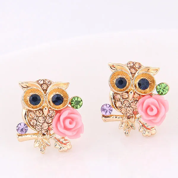 Женские серьги гвоздики с изображением совы и цветов|flower stud earrings|stud earringsstud earrings for