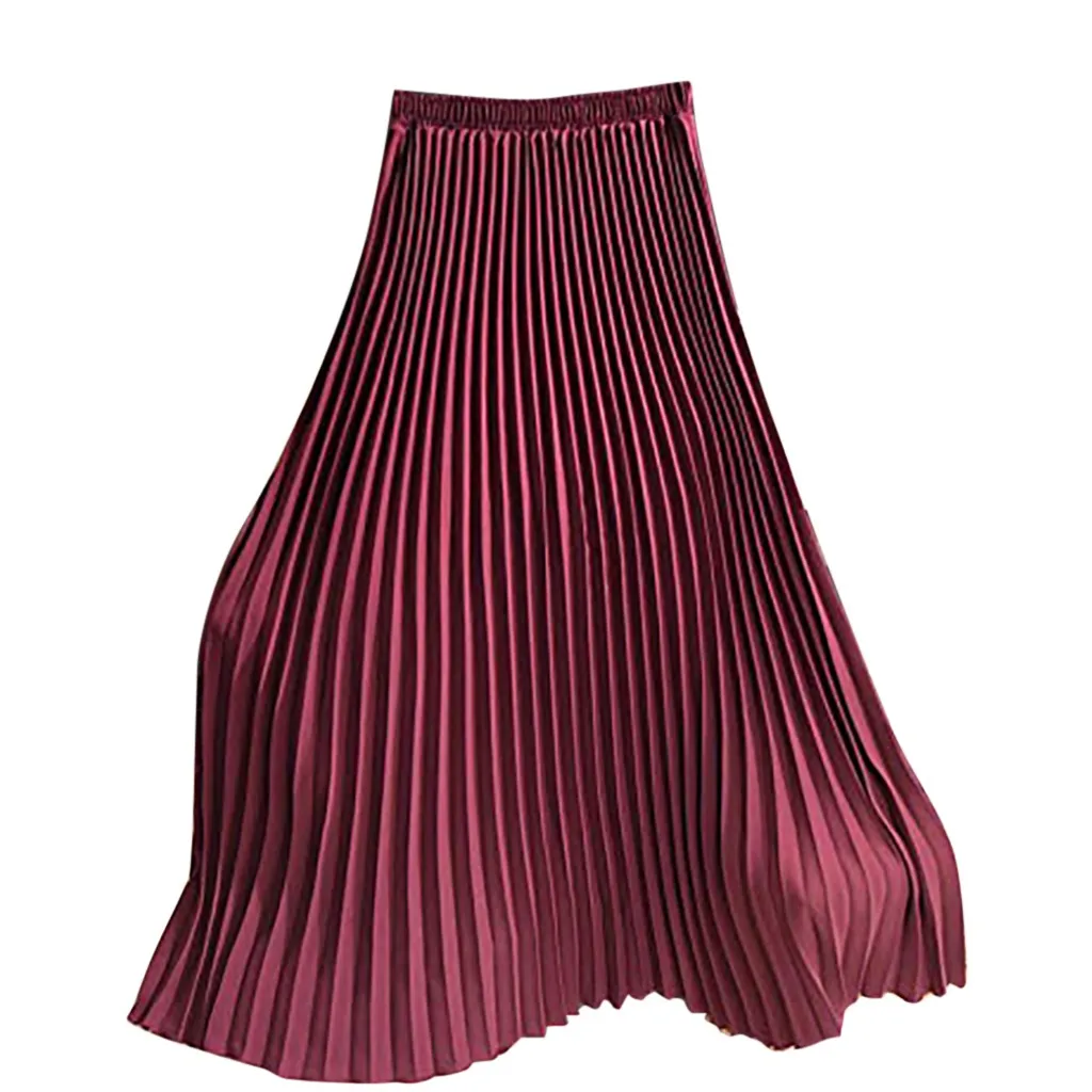 Red Женская однотонная плиссированная элегантная миди эластичная талия Макси юбка джинсовая юбка - Цвет: Red