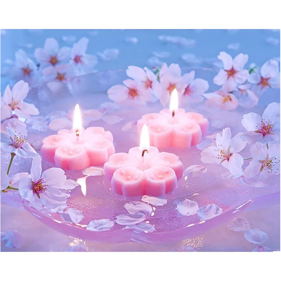 

Cross Stitch DIY Painting 5D Diamond Home Decor Cherry Blossom Candle Picture Embroidery Pattern Wall Sticker Full Square Drill